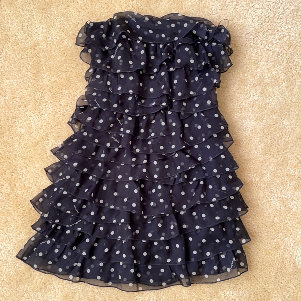 Strapless polka dot ruffle dress